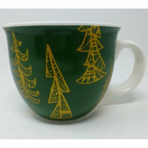 Starbucks 2015 Green Gold Christmas Trees Coffee Tea Mug Cup Xmas - Picture 2 of 5